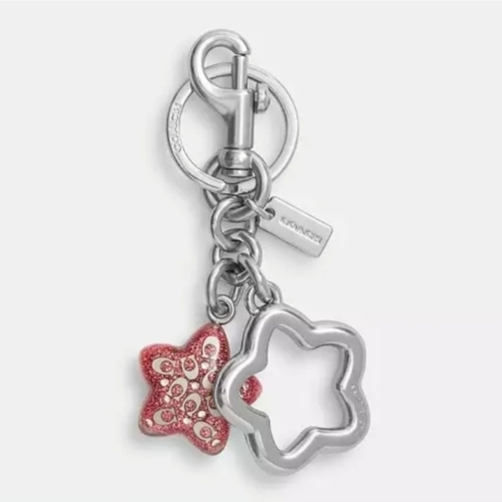 💕▪️Coach▪️ Silver/pink Petal Star Key Holder Or Bagcharm